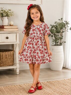 Mabel + Honey Floral Tiered Short-Sleeve Dress